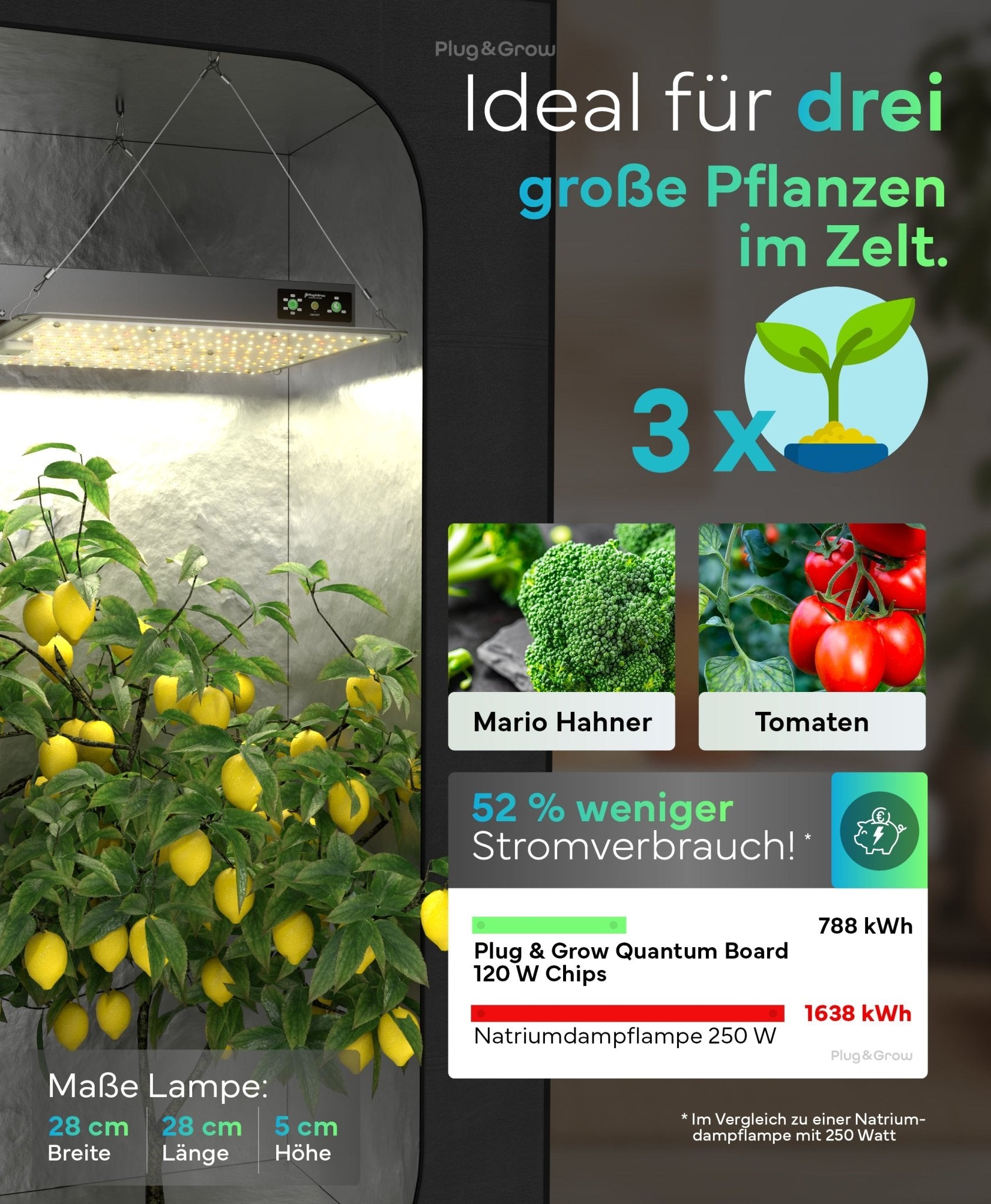 120 W - Vollspektrum LED Growlampe für 3 Pflanzen I Pflanzenlampe - Plug & Grow