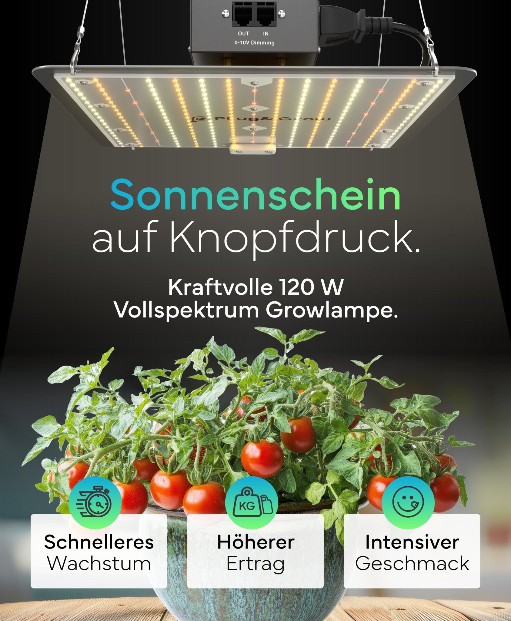 120 W - Vollspektrum LED Growlampe für 3 Pflanzen I Pflanzenlampe - Plug & Grow