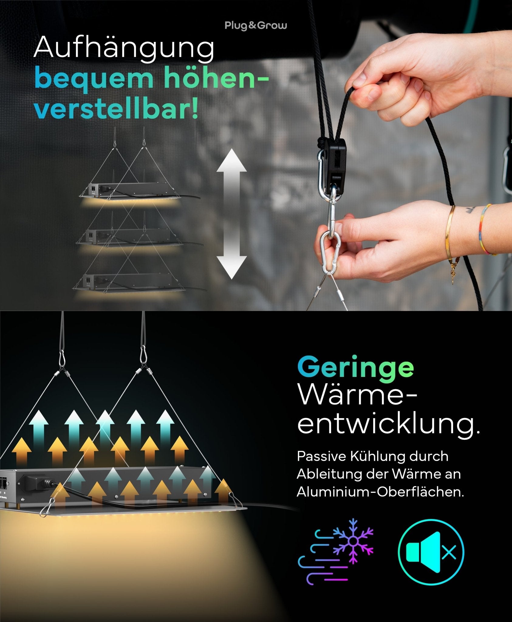 120 W - Vollspektrum LED Growlampe für 3 Pflanzen - Plug & Grow